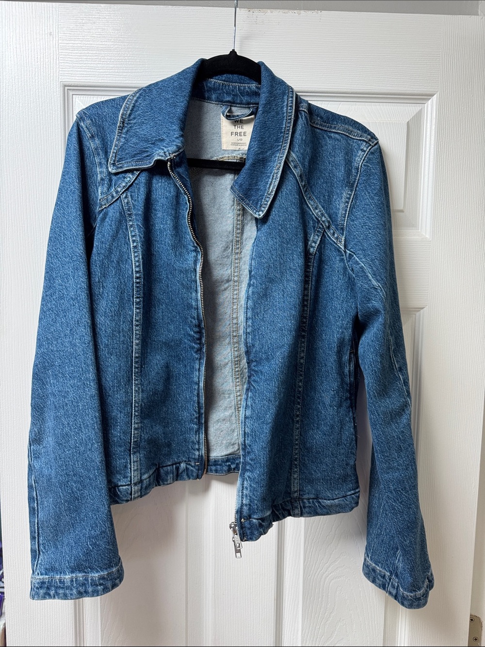 Free people denim zip up jacket size L. Like new worn once.
